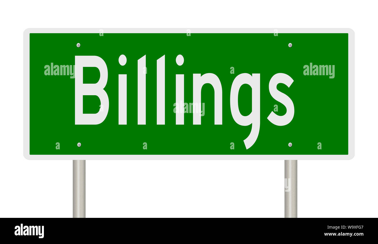 Rendering of a green highway sign for Billings Montana Stock Photo Alamy