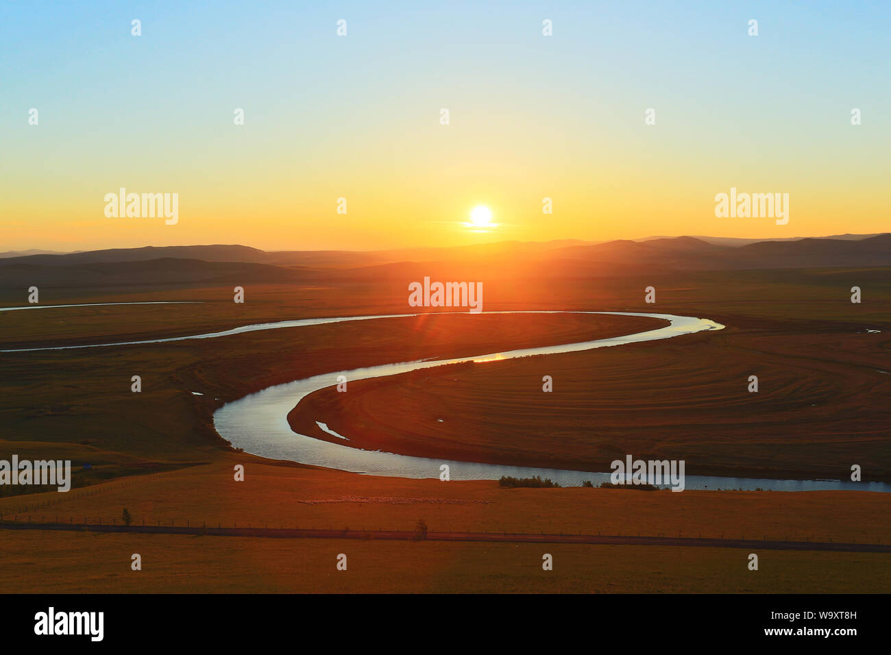 Sino-russian border erguna river sunset Stock Photo
