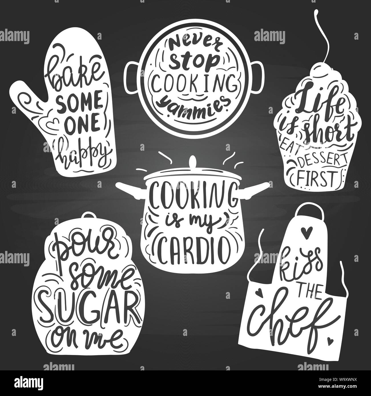 Set of hand drawn funny sayings for kitchen or restaurant poster Stock  Vector