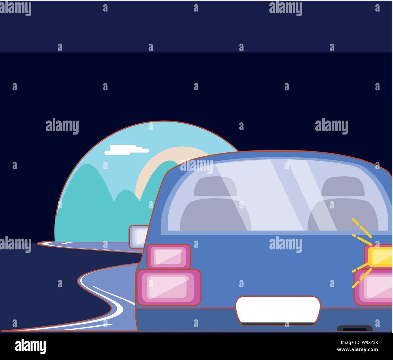 car on the road over black background, colorful design. vector ...