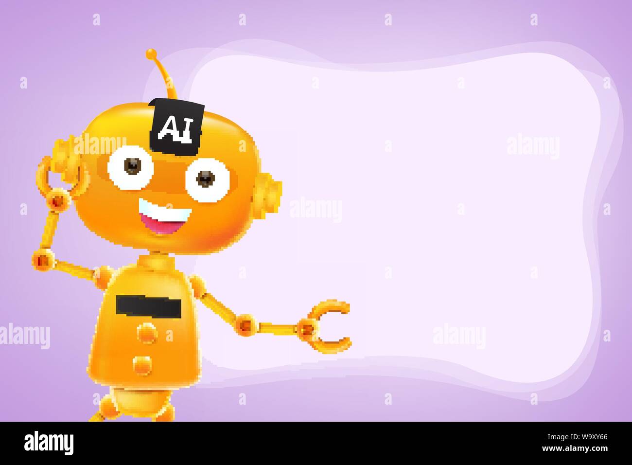 AI artificial intelligence robot cartoon with blank speech bubble and copy space vector illustration Stock Vector