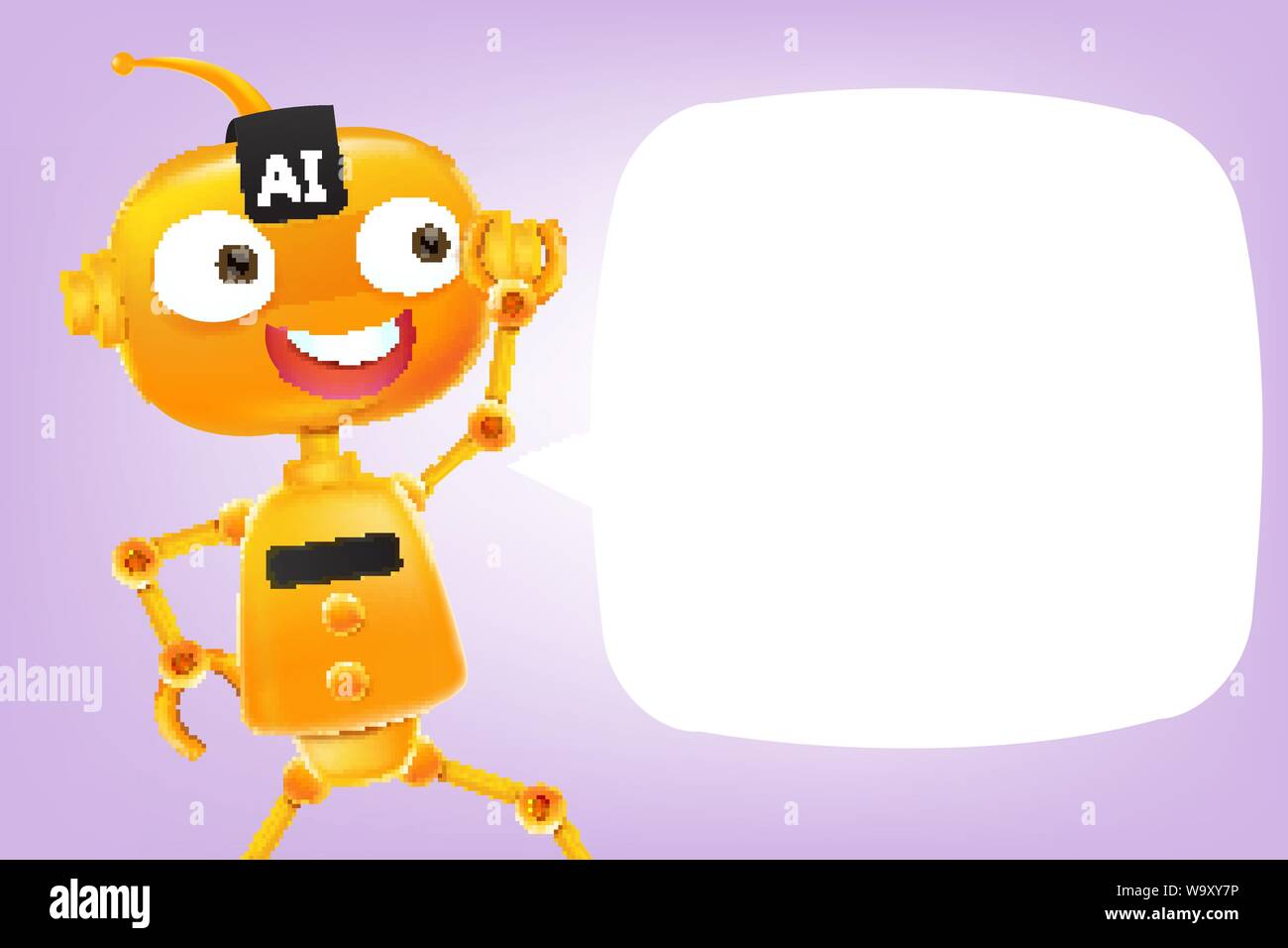 AI artificial intelligence robot cartoon with blank speech bubble and copy space vector illustration Stock Vector