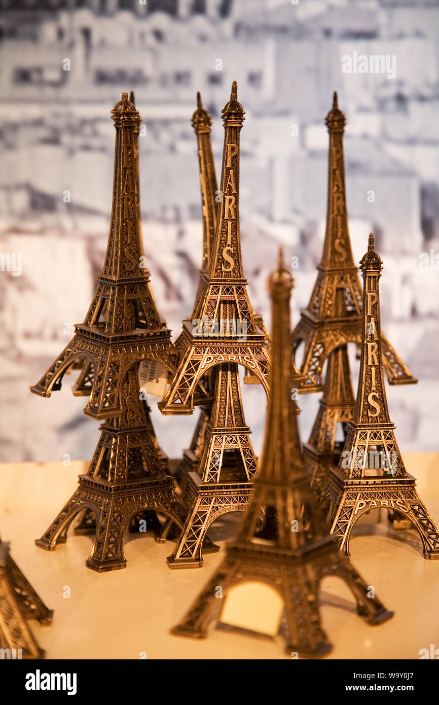 France. Paris. Souviner Eiffel Towers displayed in Paris Stock Photo