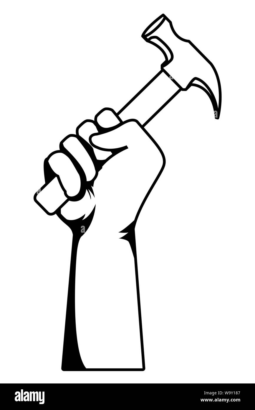 Hand holding construction hammer vector Black and White Stock Photos ...