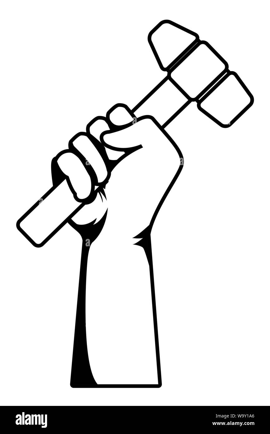 Construction worker hand holding tool in black and white Stock Vector ...