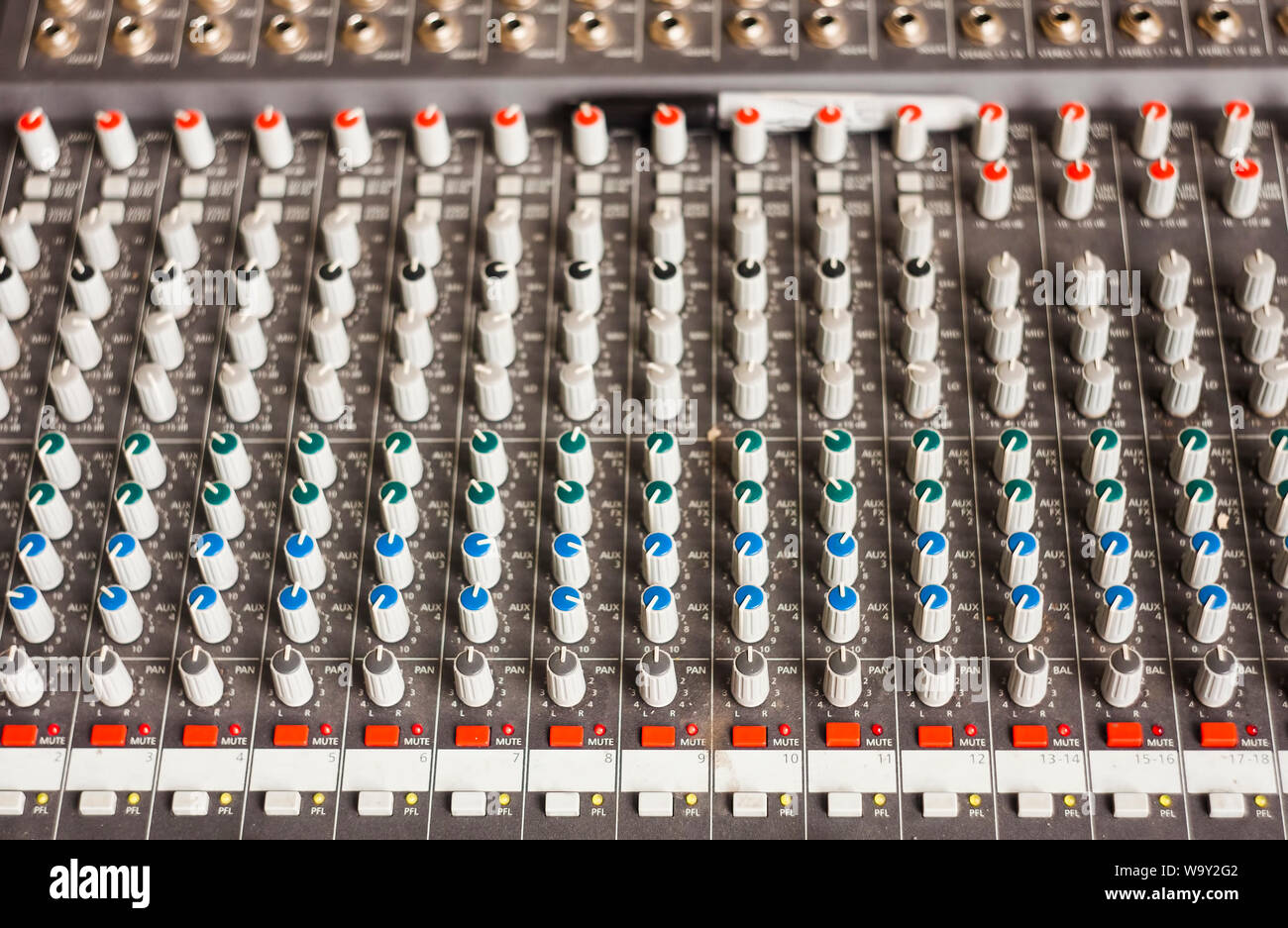 sound equalizer or dj mixer closeup Stock Photo Alamy