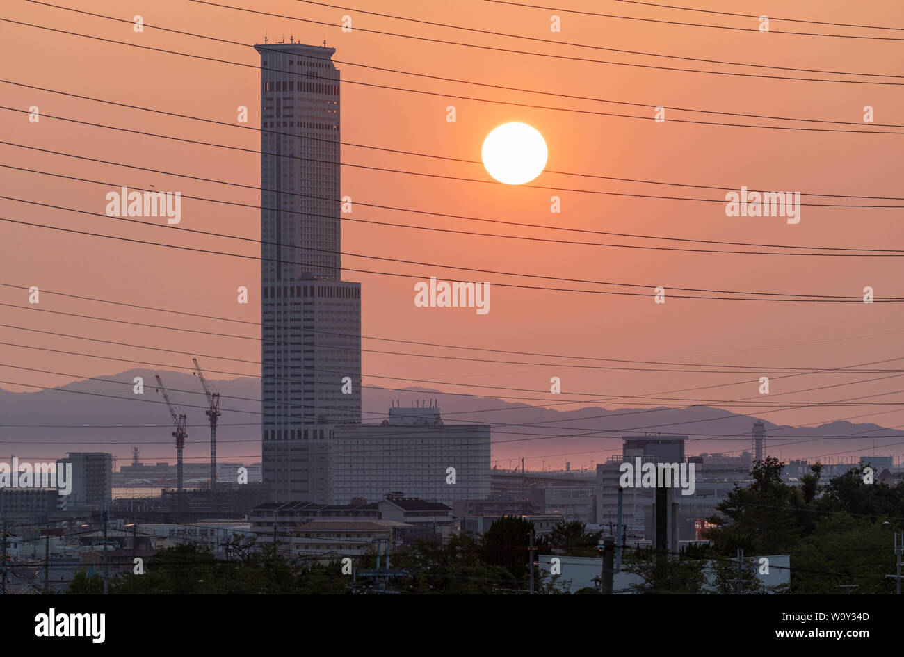 Izumisano, Japan - July 25, 2019: Sunset over Rinku Gate Tower, the second tallest building in Osaka Stock Photo