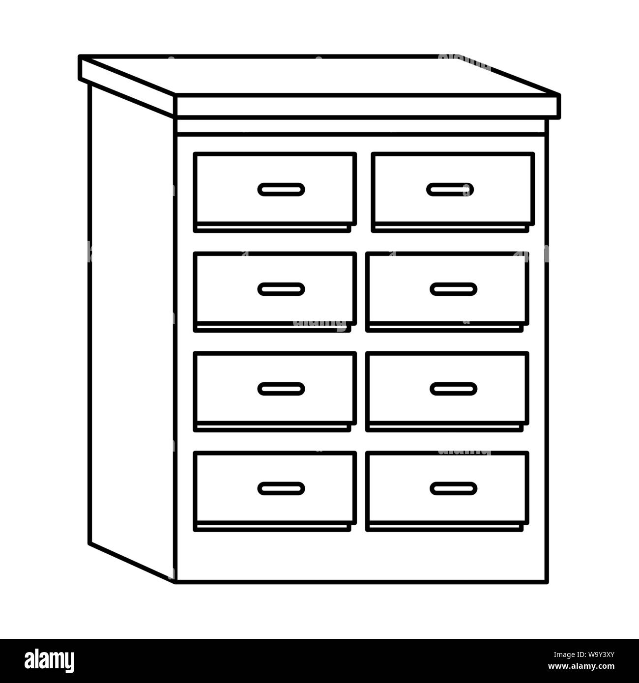 Office Drawer Furniture Cartoon Isolated In Black And White Stock