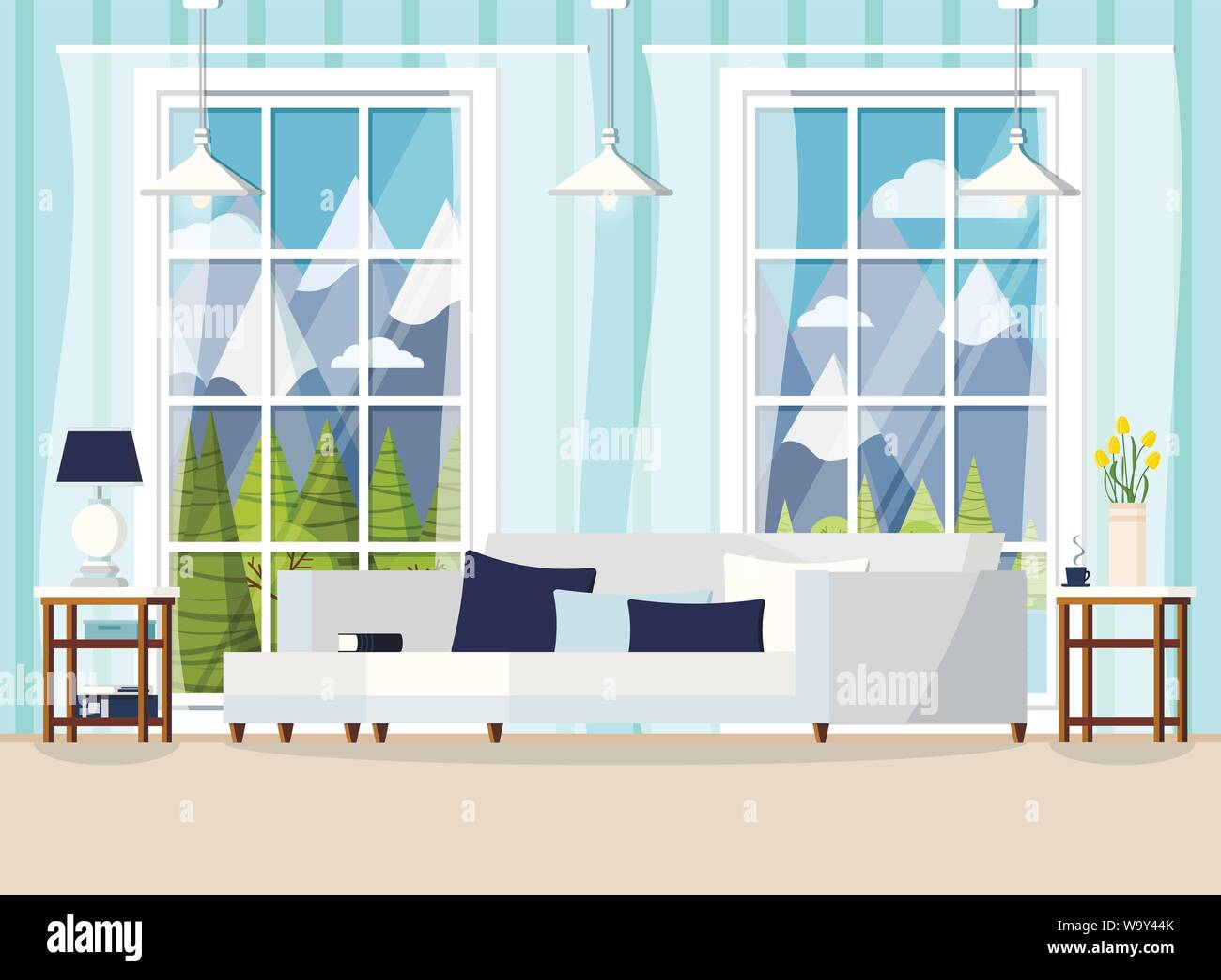 Cozy living room home interior background with window Stock Vector Image &  Art - Alamy