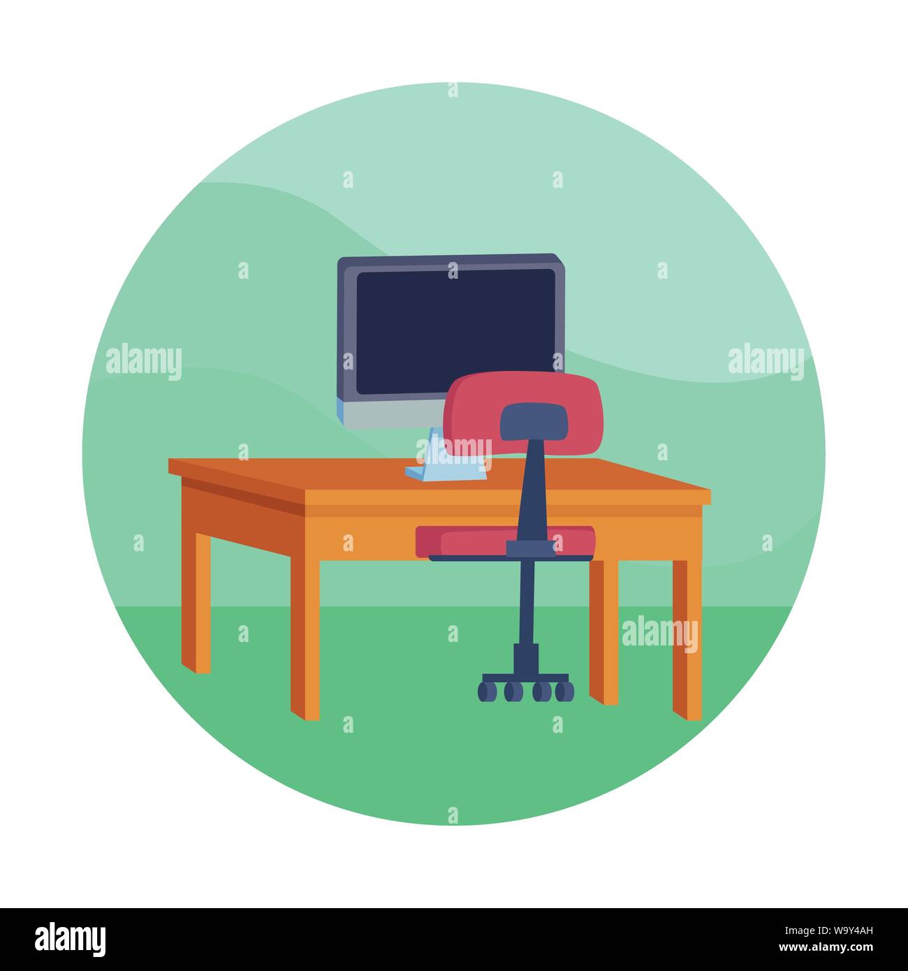 computer on desk with office chair Stock Vector