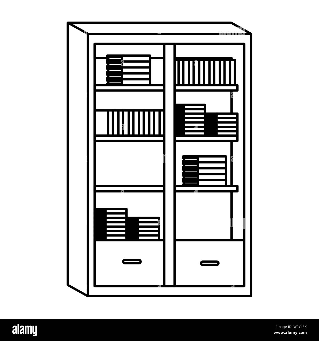 Library with books and drawers in black and white Stock Vector Image ...