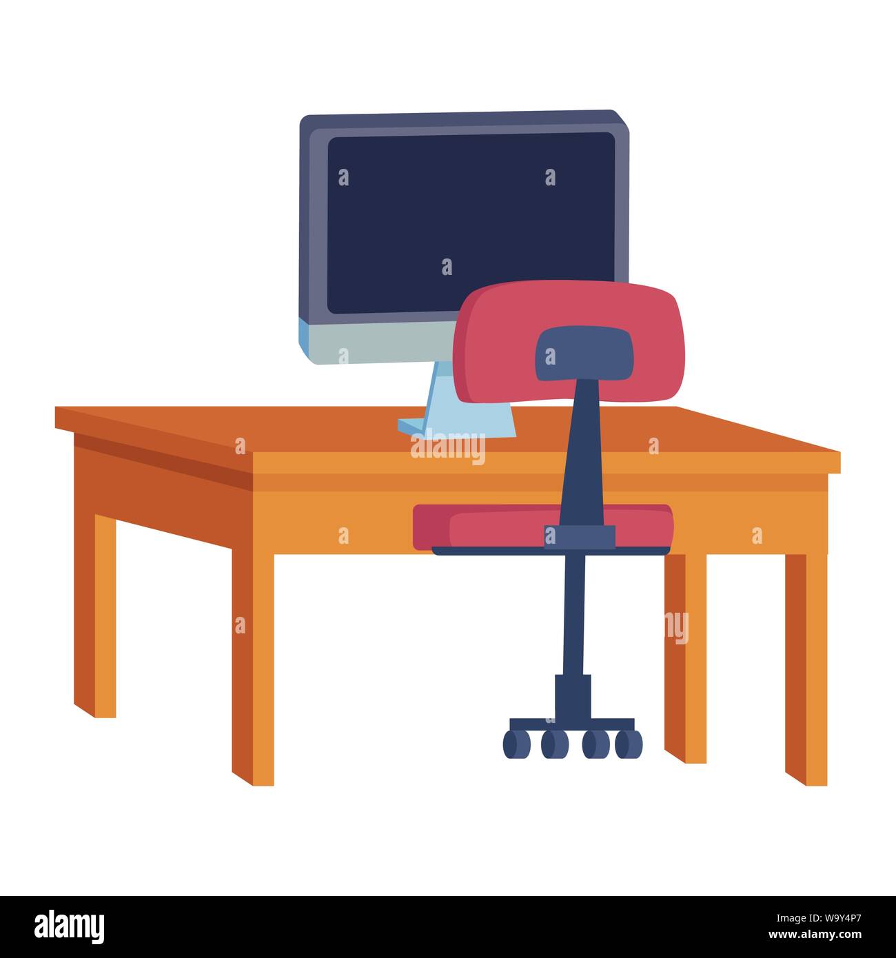 computer on desk with office chair Stock Vector