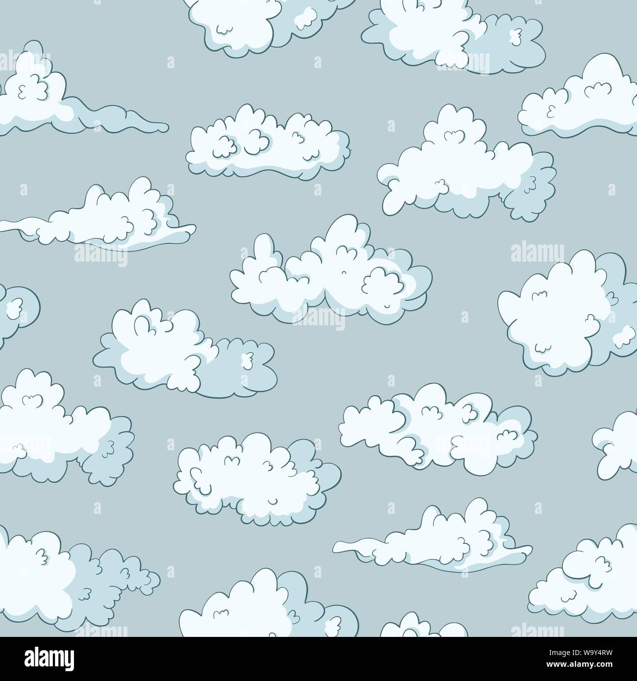 Cloud vector seamless pattern. Fluffy sky drawing. Heaven spring