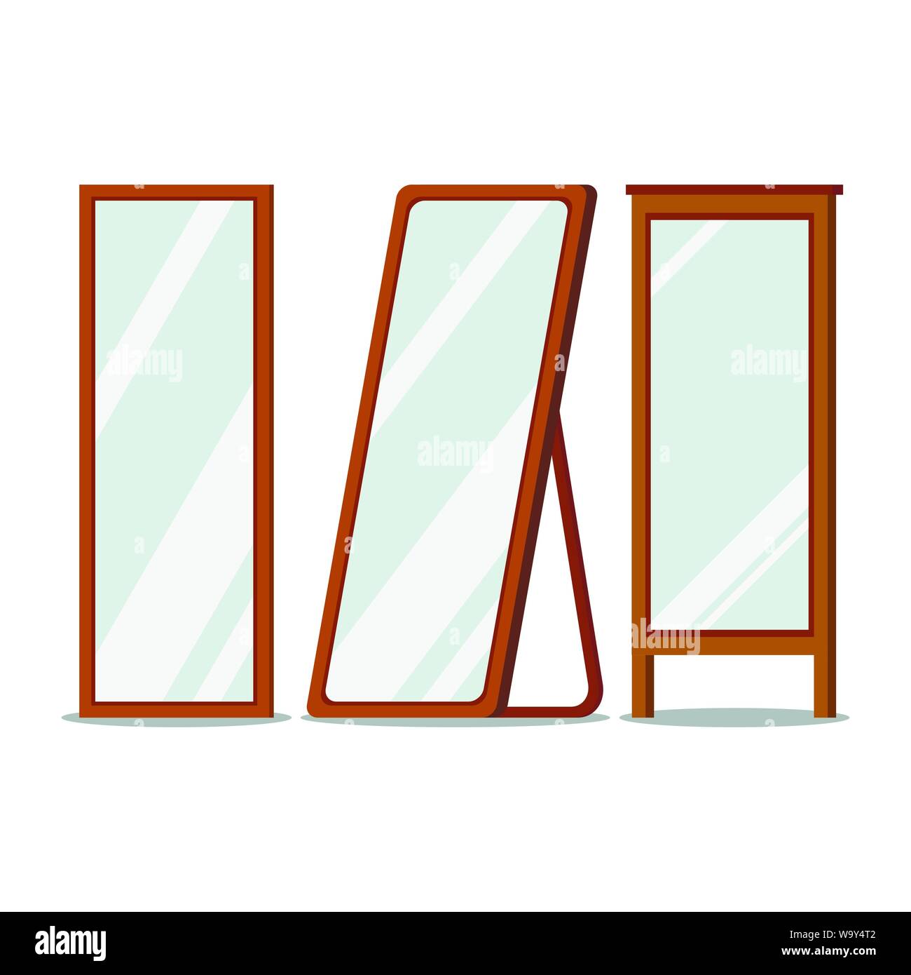 Floor wooden frames mirrors rectangular shapes set. Stock Vector