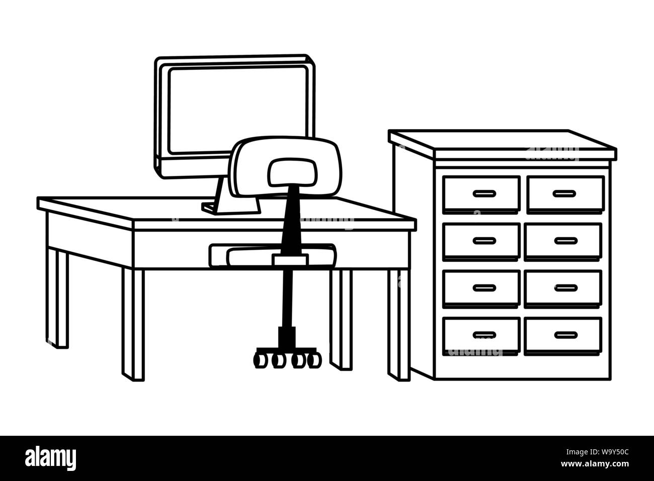Office Desk Clip Art Black And White