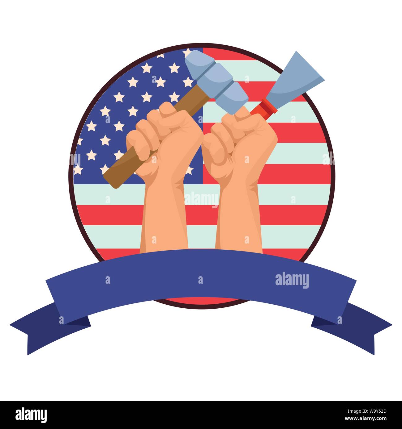 Construction workers hands holding tools Stock Vector