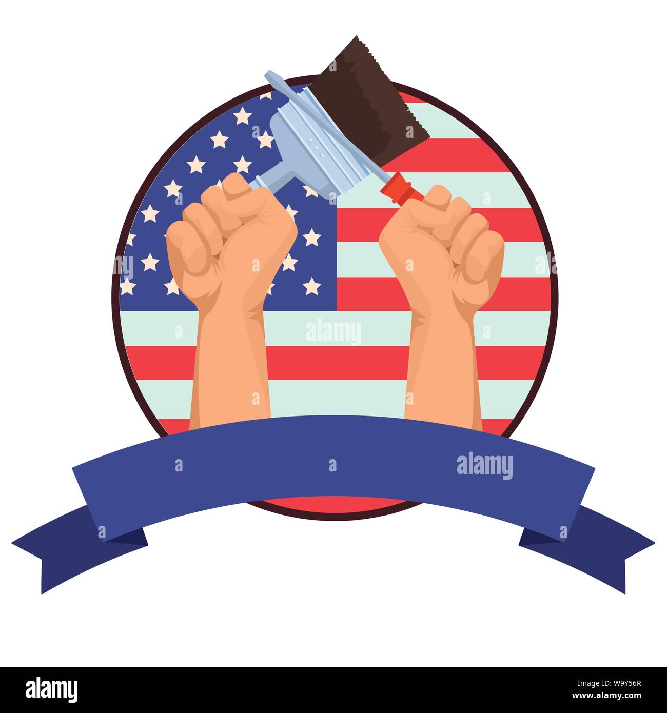 Construction workers hands holding tools Stock Vector
