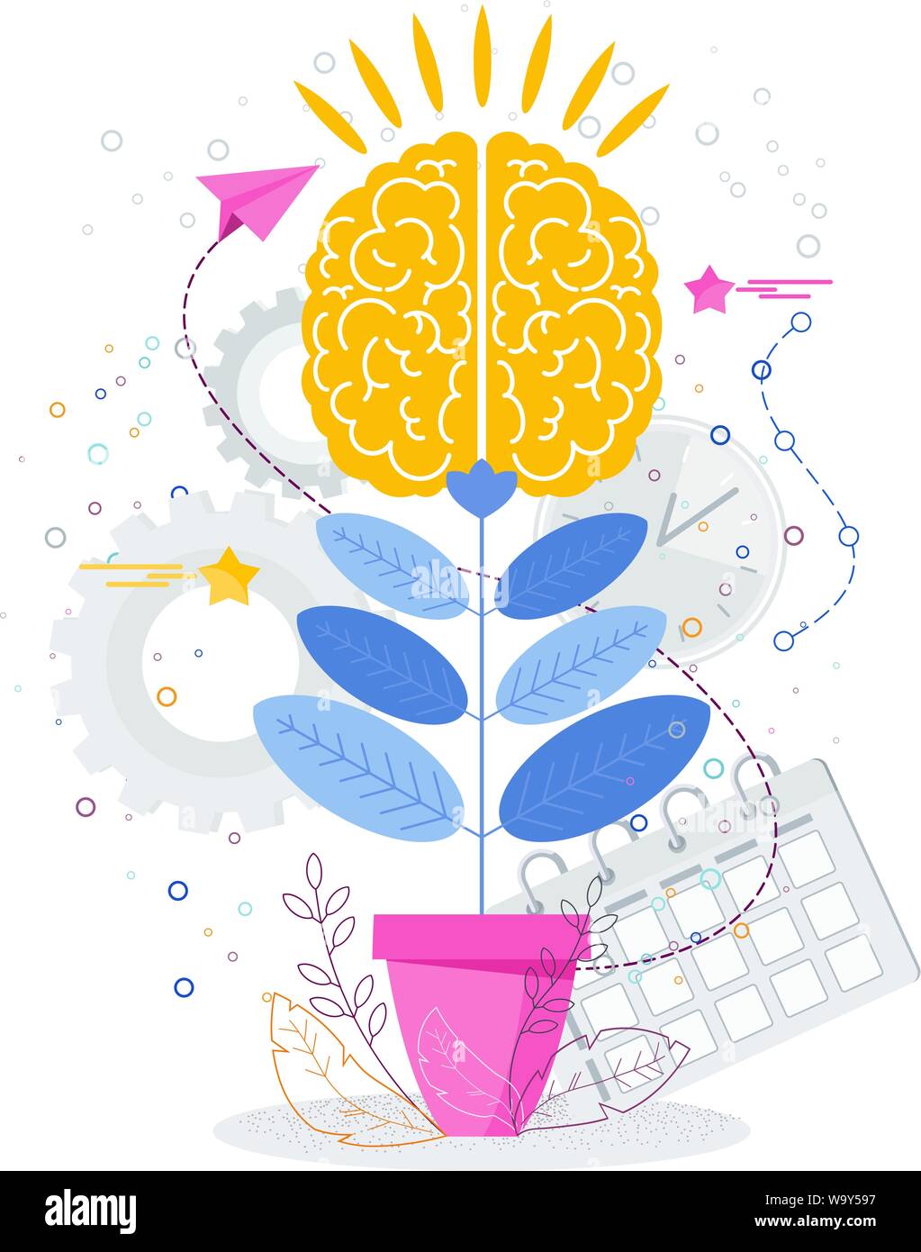 Brain grows in a flower pot like a plant. Stock Vector