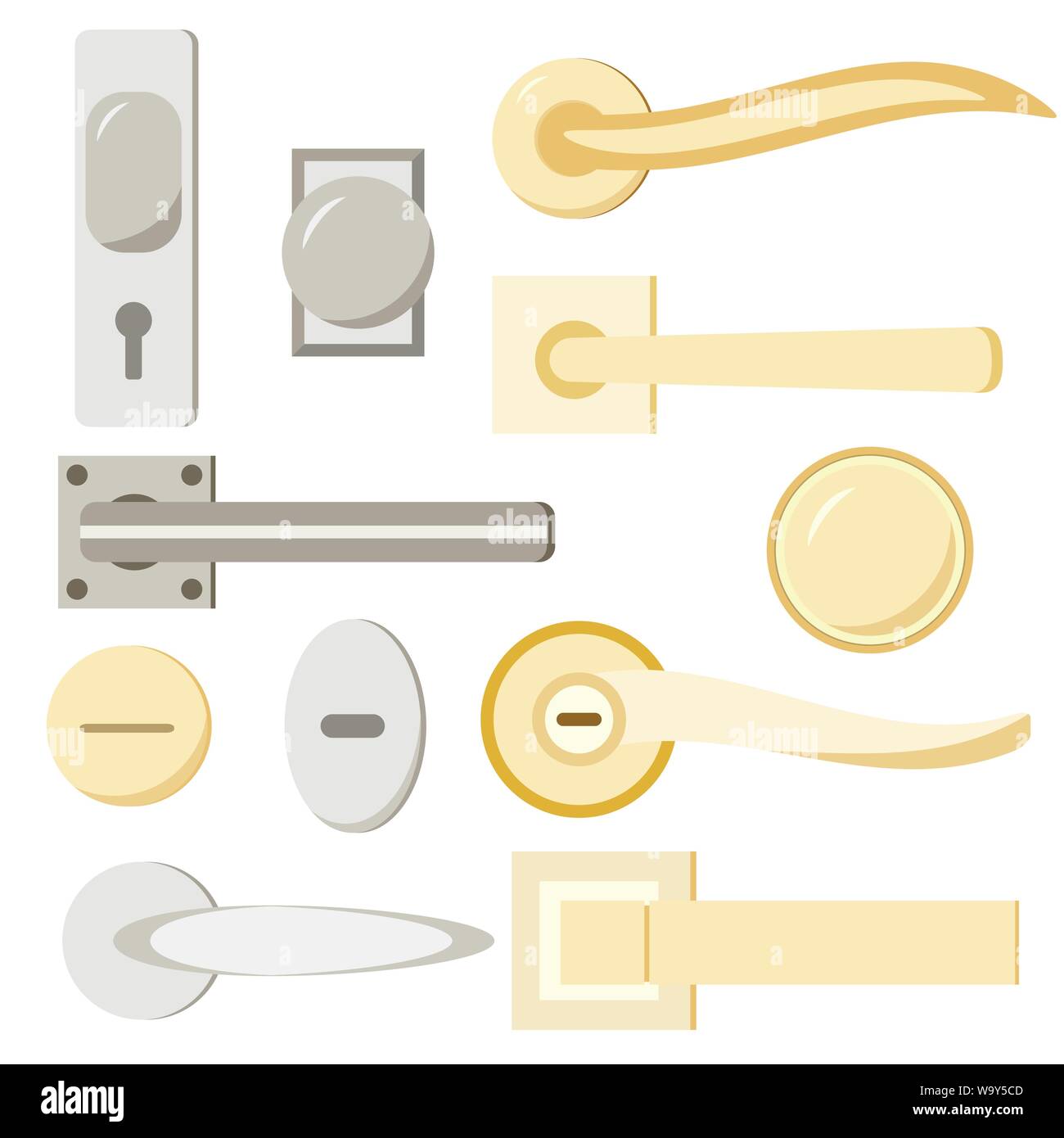 Different form lock metal silver and gold door or window handle set