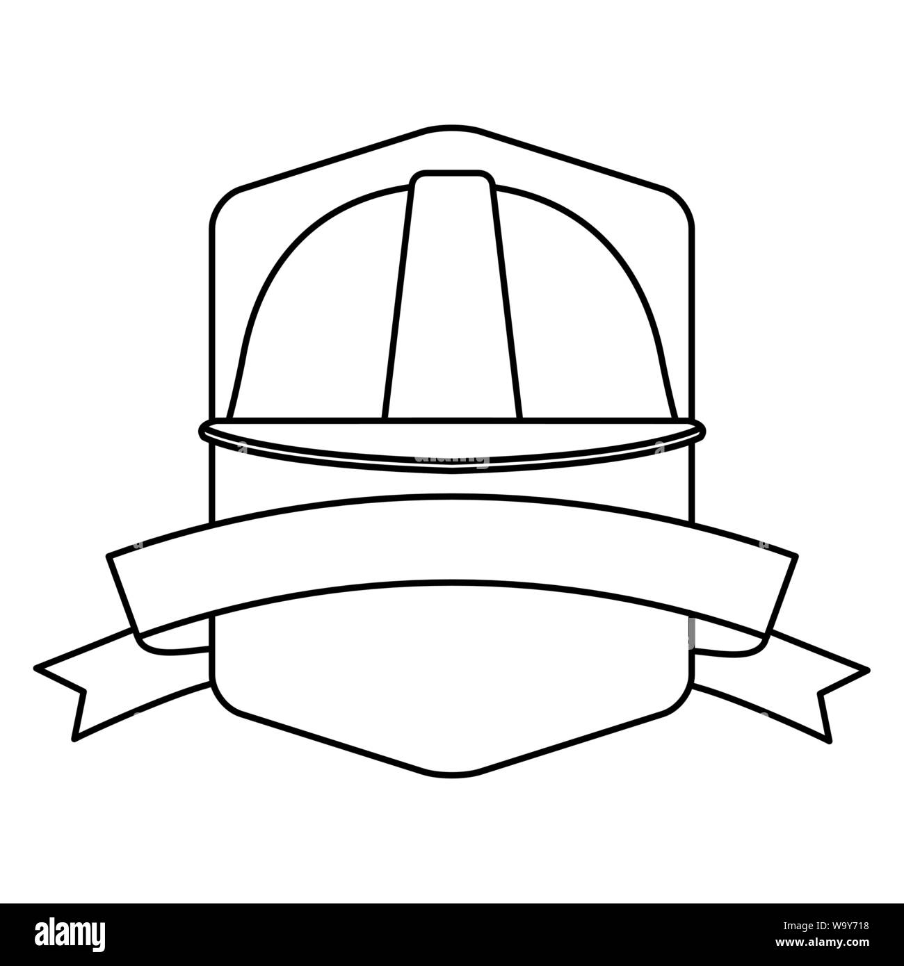Construction helmet emblem with ribbon banner in black and white Stock