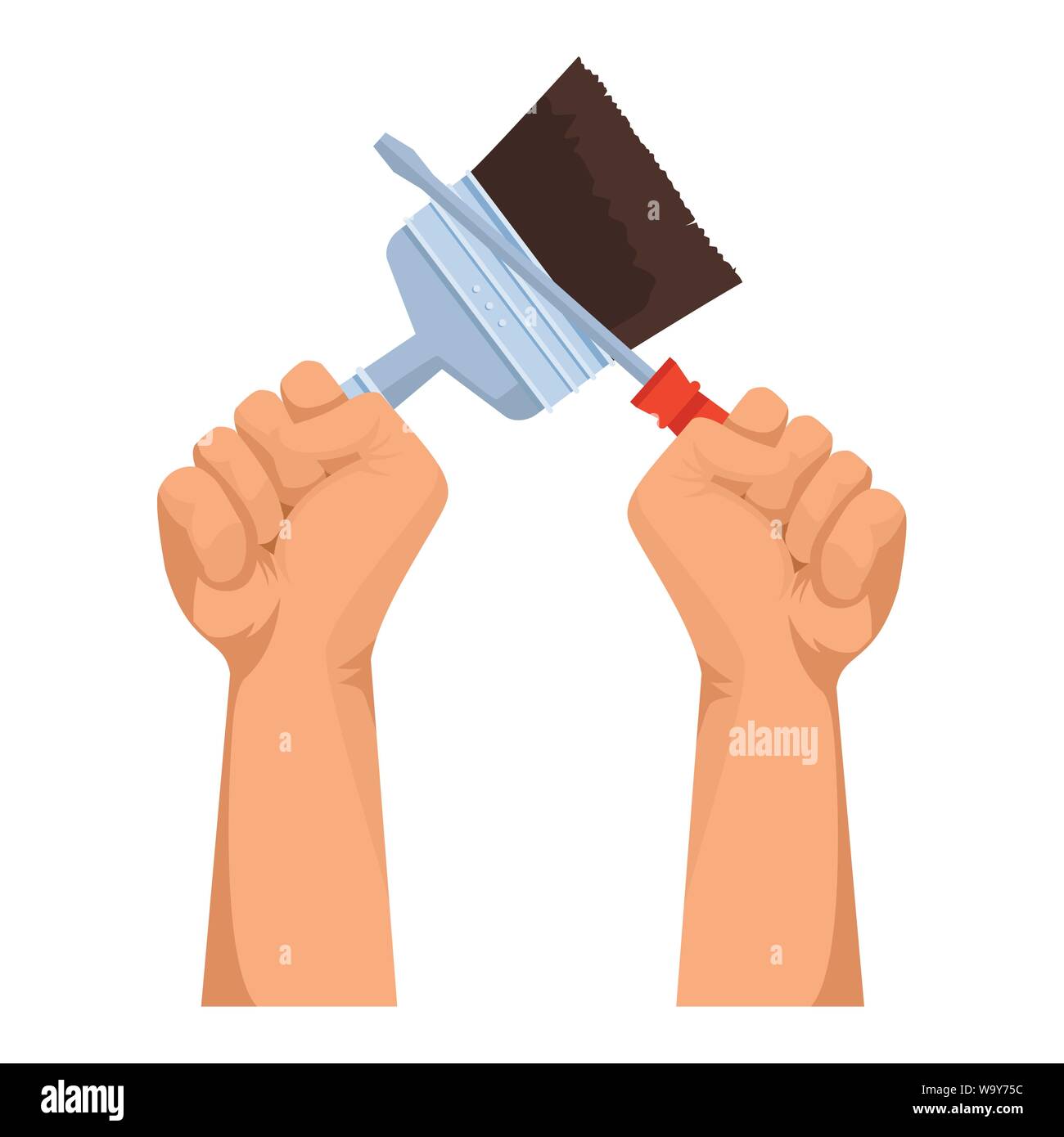 Construction workers hands holding tools Stock Vector