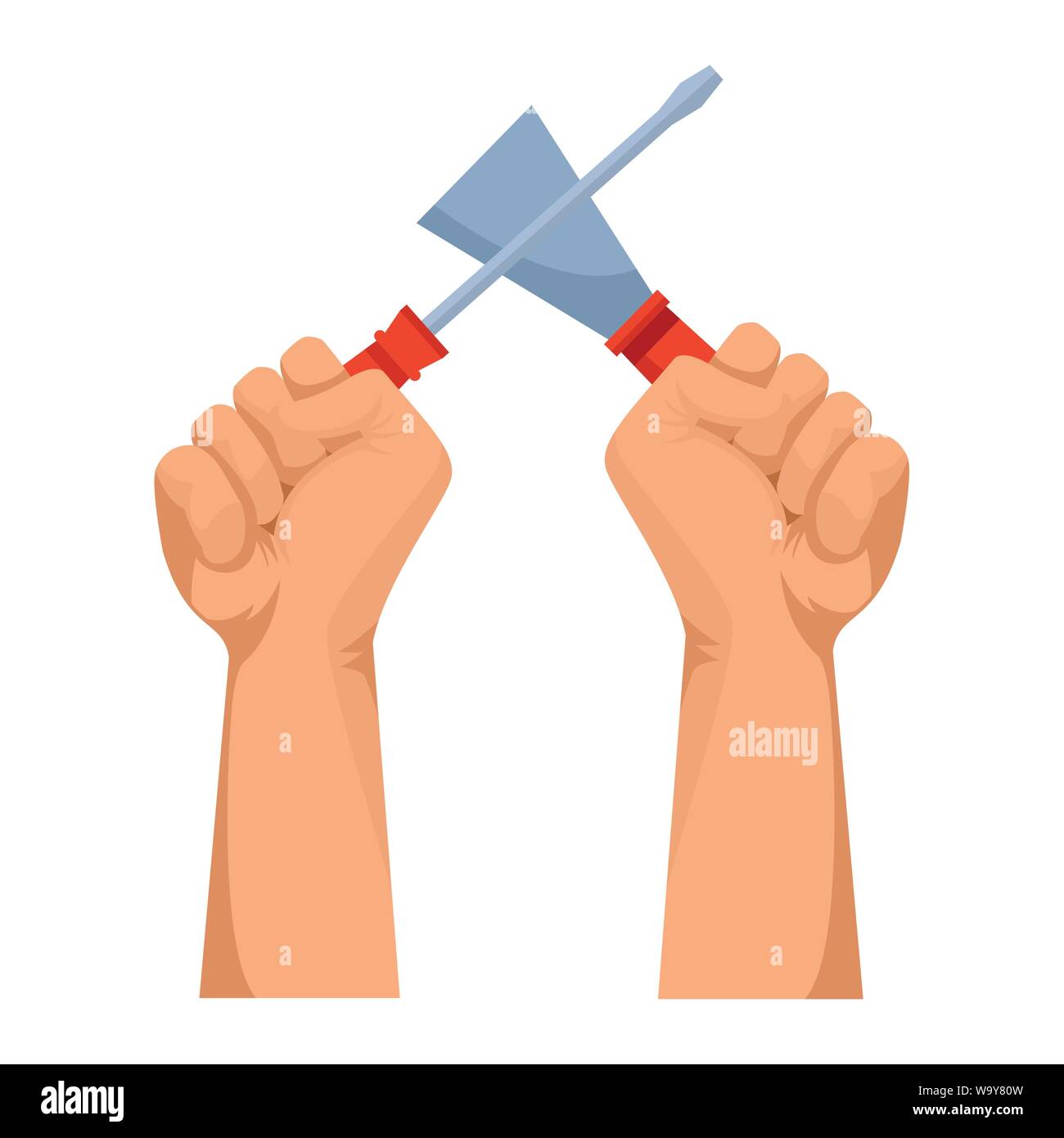 Construction workers hands holding tools Stock Vector