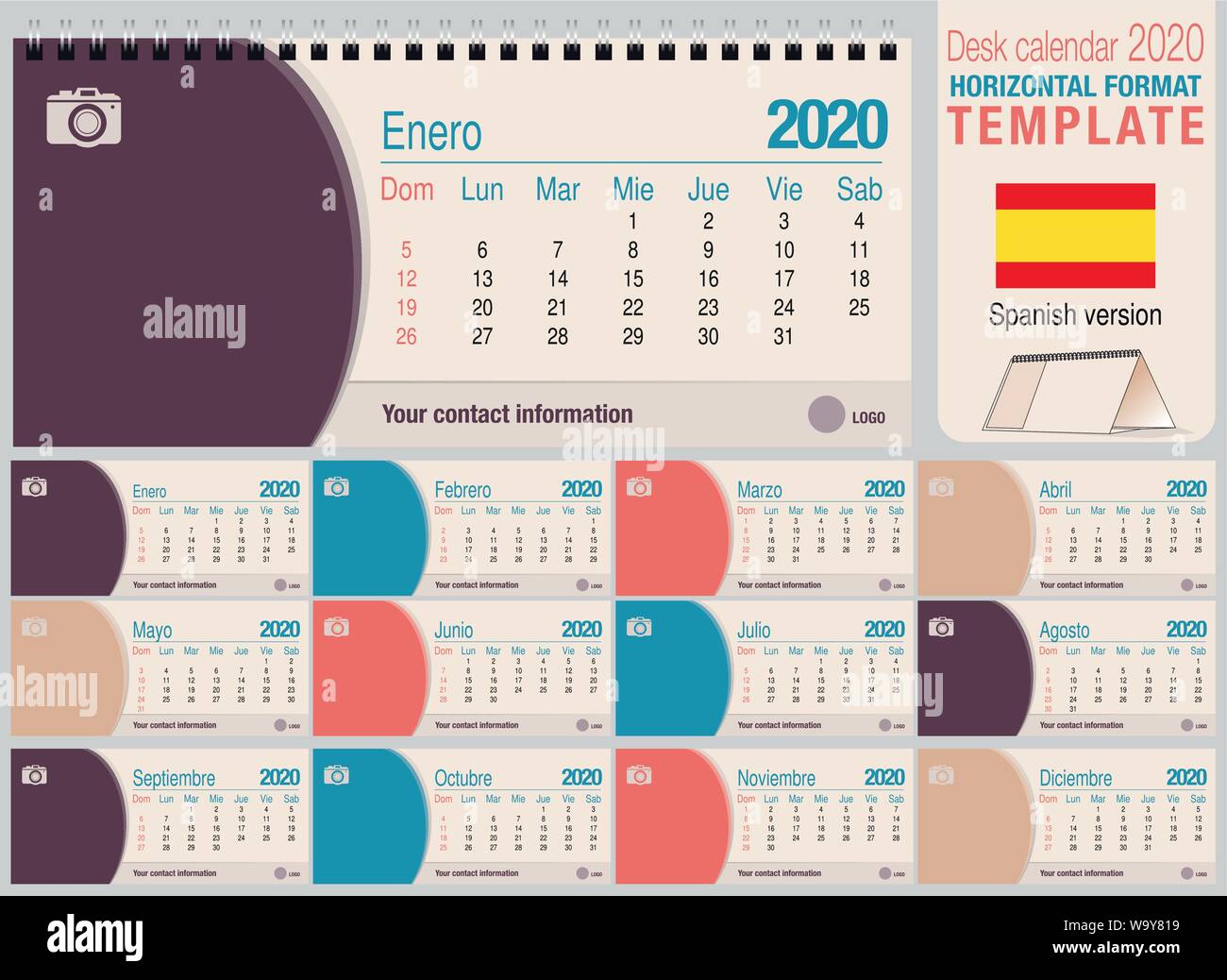 Useful Desk Triangle Calendar Template With Space To Place A Photo Size 22 Cm X 10 Cm Format Horizontal Spanish Version Vector Image Stock Vector Image Art Alamy