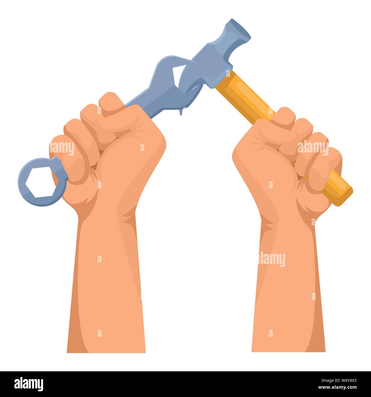 Construction workers hands holding tools Stock Vector Image & Art - Alamy