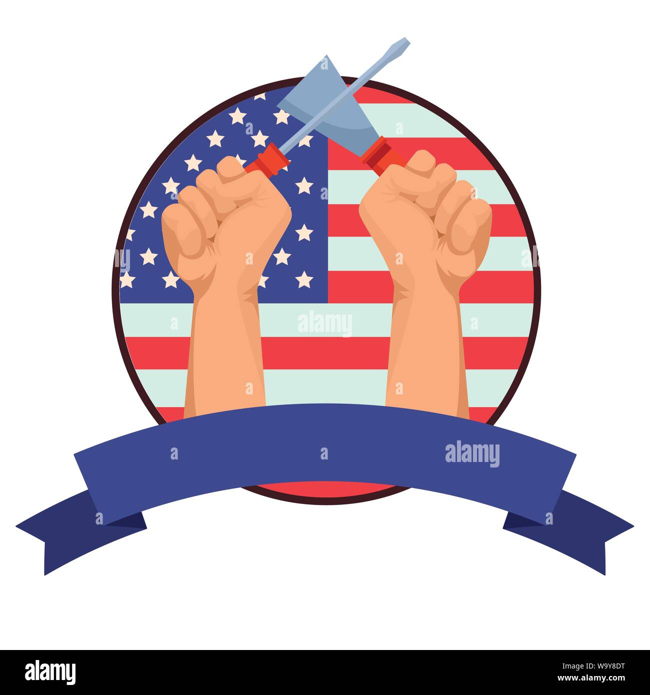 Construction workers hands holding tools Stock Vector