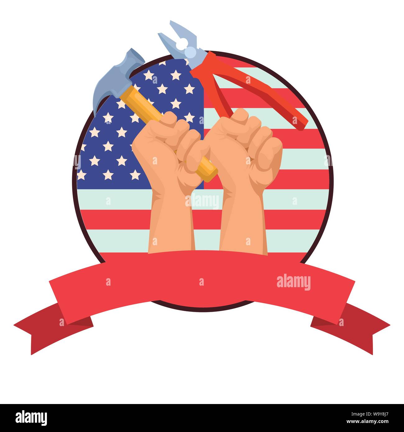 Construction workers hands holding tools Stock Vector