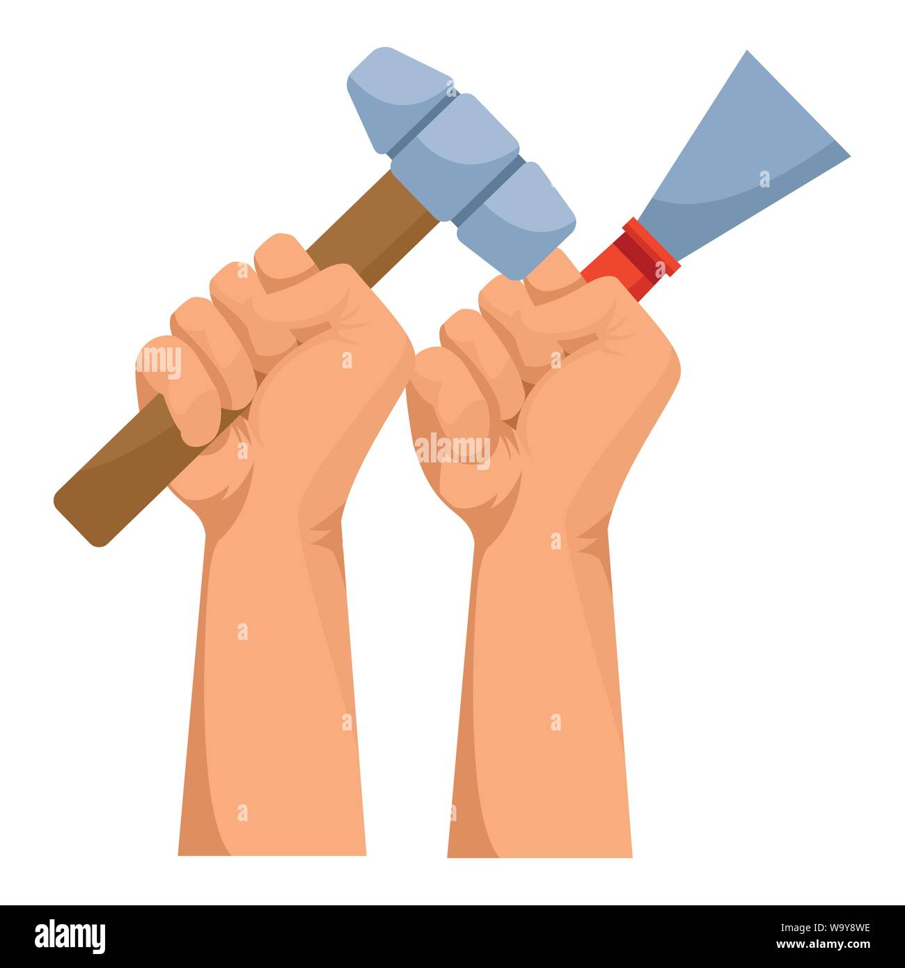 Construction workers hands holding tools Stock Vector