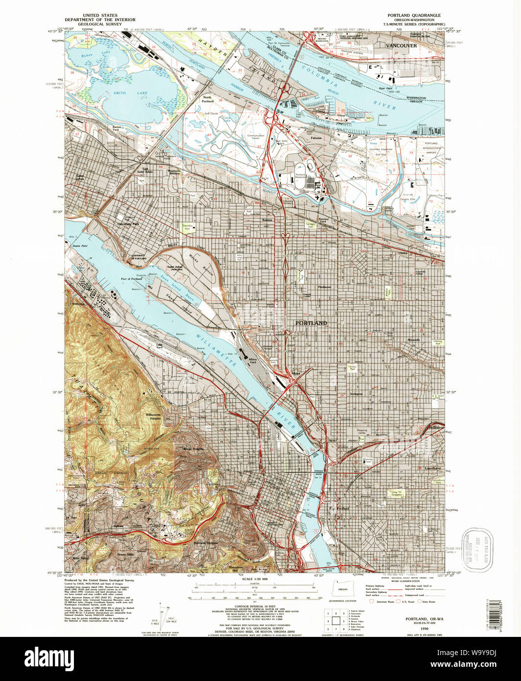 USGS Topo Map Oregon Portland 281137 1990 24000 Restoration Stock Photo ...