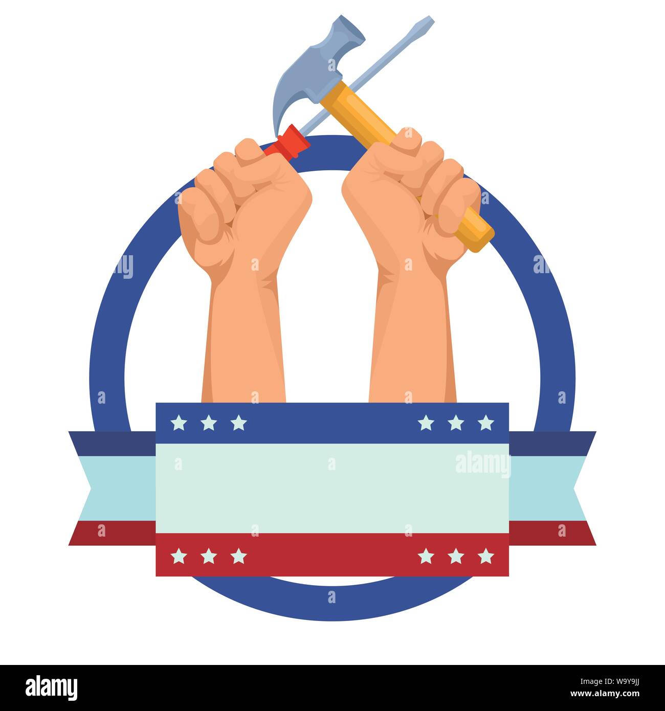 Construction workers hands holding tools Stock Vector