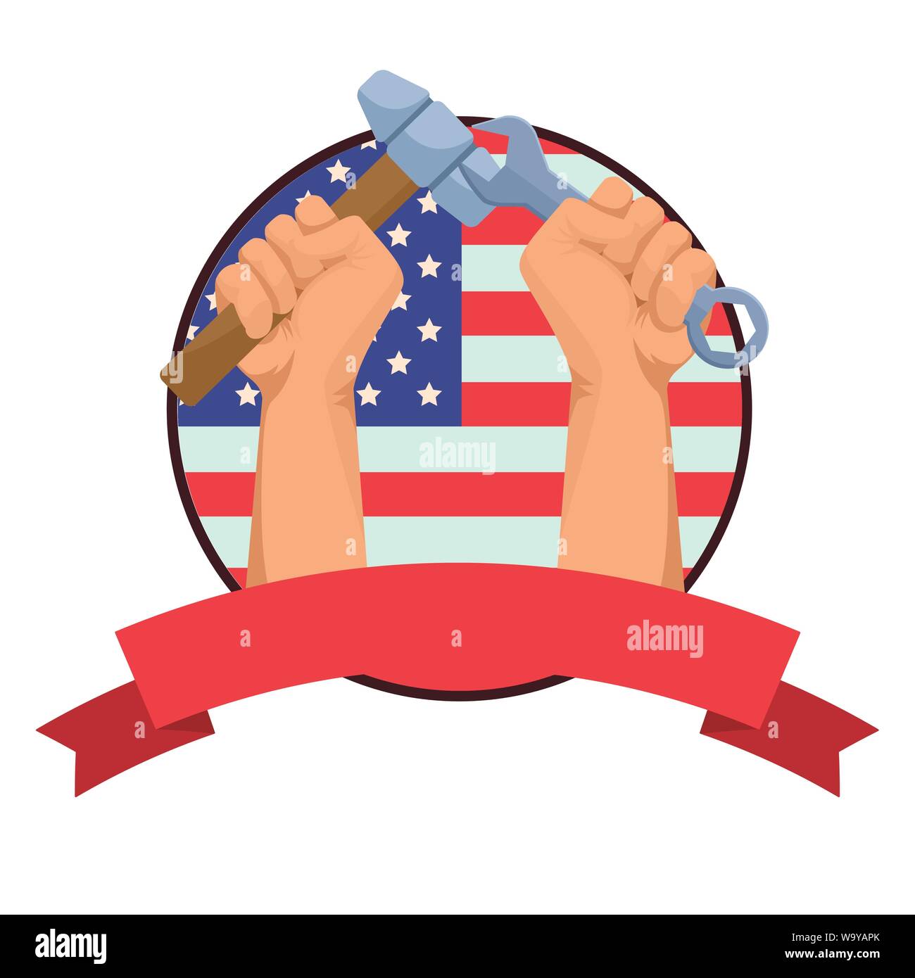 Construction workers hands holding tools Stock Vector