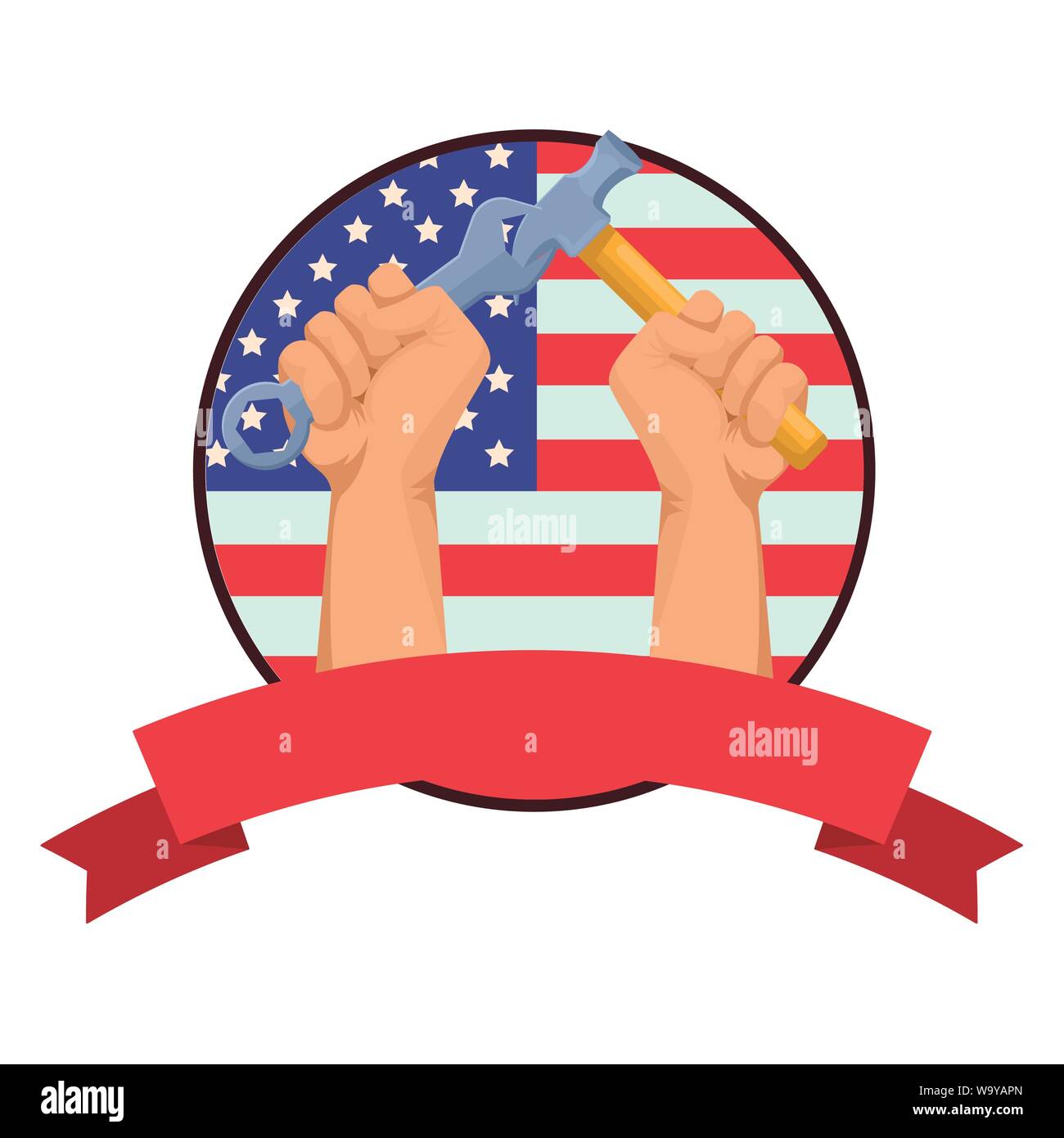 Construction workers hands holding tools Stock Vector