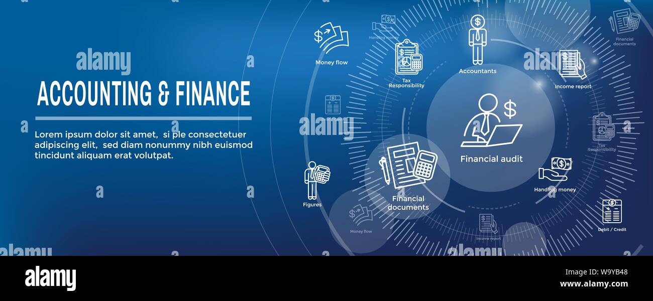 Accountant / Accounting Icon Set and  Header Banner Stock Vector