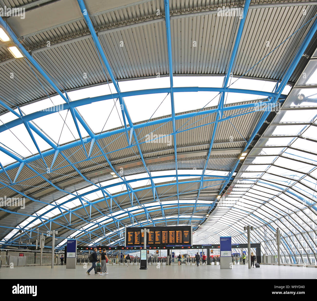 The old Eurostar terminal at London's Waterloo Station, UK, reopened in May 2019 as platforms 20-24 for Southwestern Railway local trains. Stock Photo