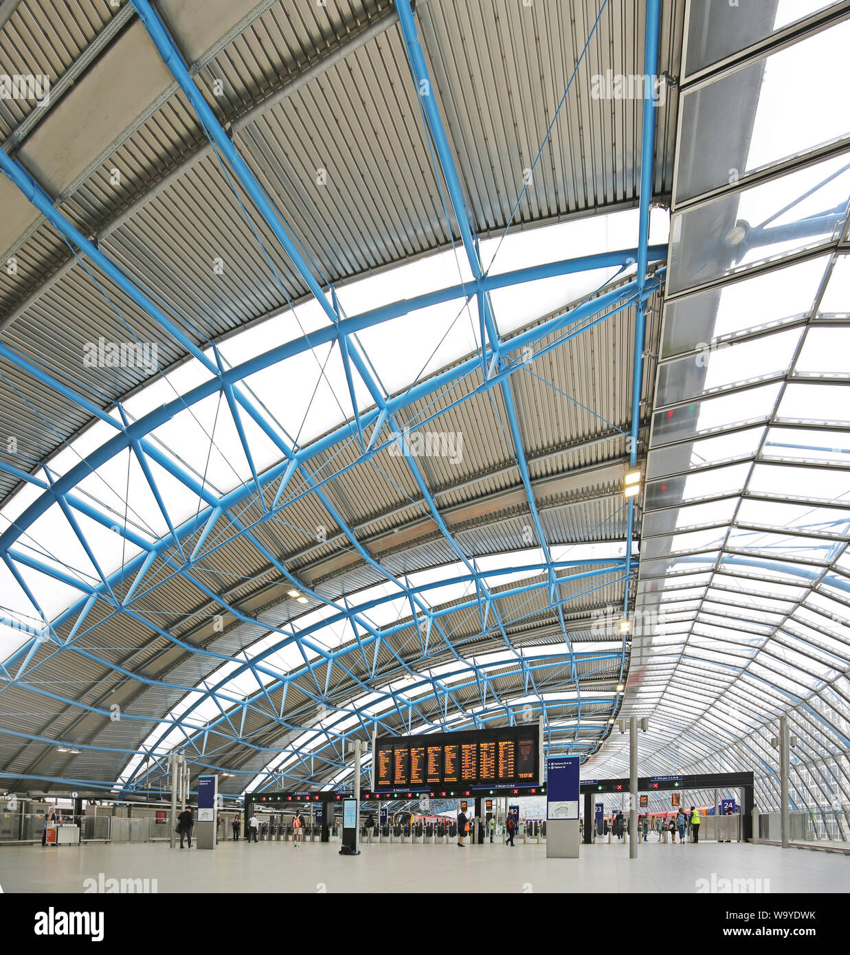 The old Eurostar terminal at London's Waterloo Station, UK, reopened in May 2019 as platforms 20-24 for Southwestern Railway local trains. Stock Photo