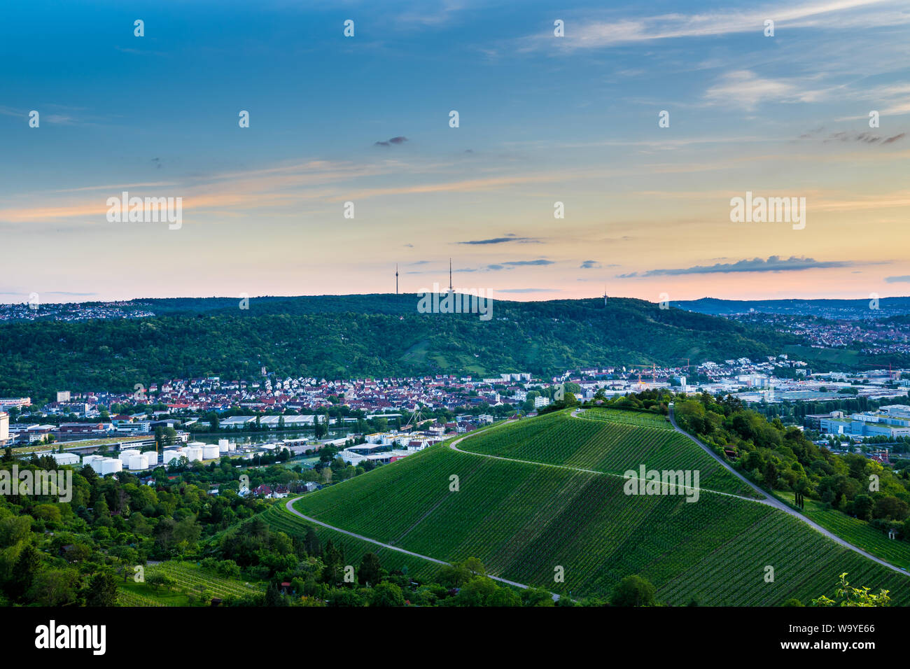 Germany, Houses of stuttgart city in neckar valley surrounded by ...