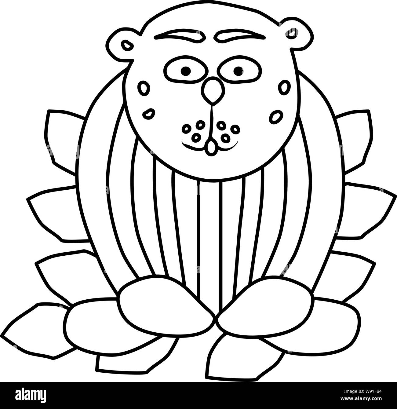 Coloring book for kids. The animal sits on leaves. Creative task for child. White illustration. Stock Vector