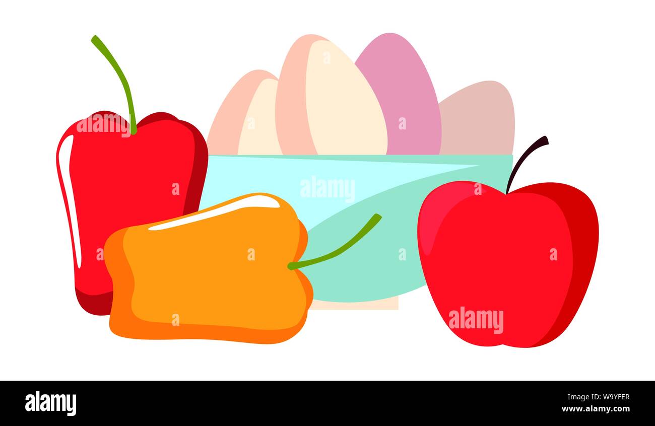 bowl eggs peppers apple preparation cooking vector illustration Stock ...