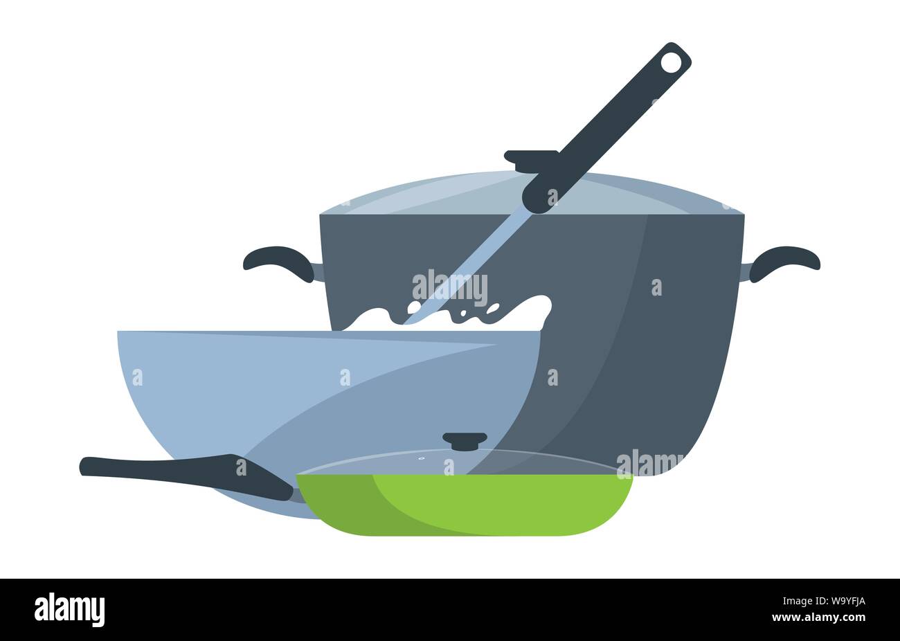 bowl pot and saute pan preparation cooking vector illustration Stock