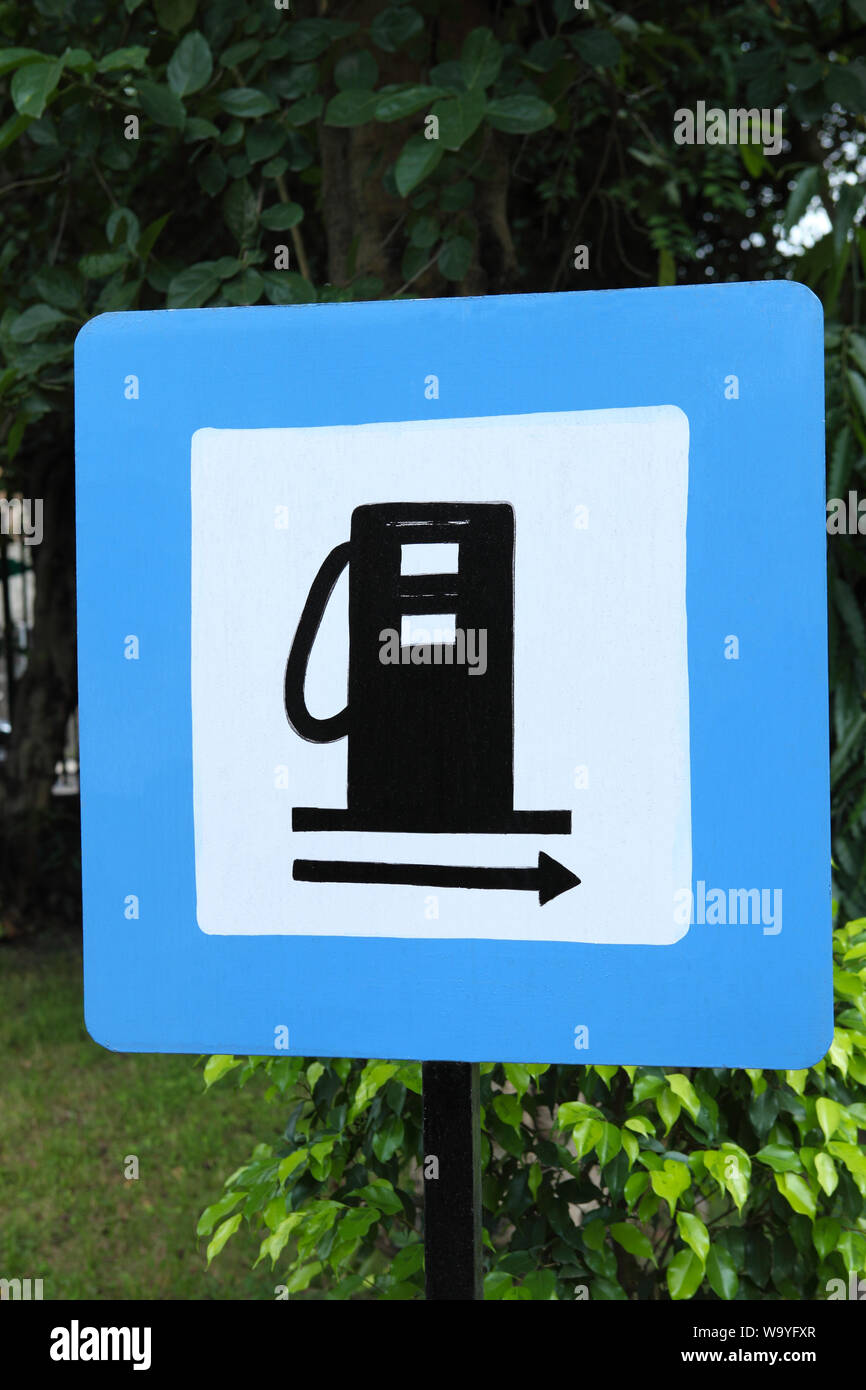 Close up of petrol pump sign Stock Photo Alamy