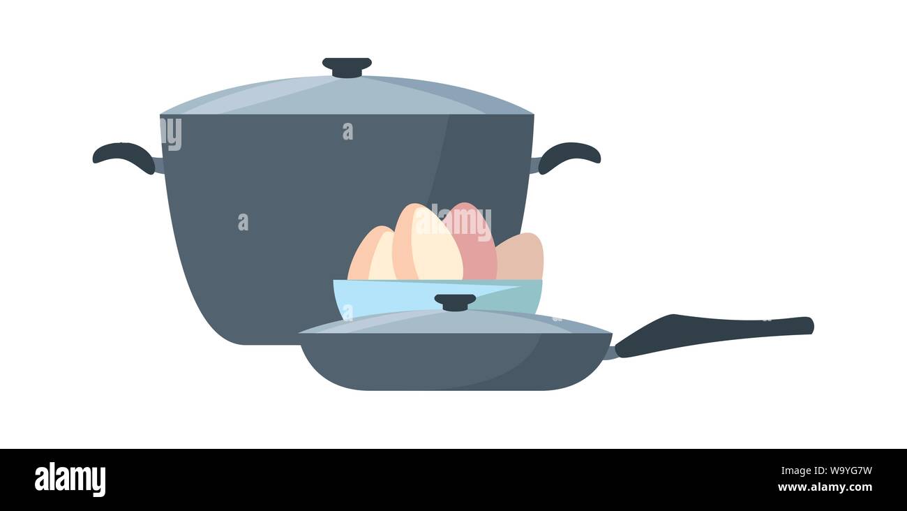 bowl saucepan bowl eggs preparation cooking vector illustration Stock ...