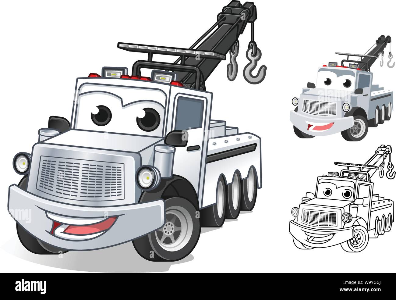 Happy Tow Truck Cartoon Character Design, Including Flat and Line Art  Designs, Vector Illustration, in Isolated White Background Stock Vector  Image & Art - Alamy