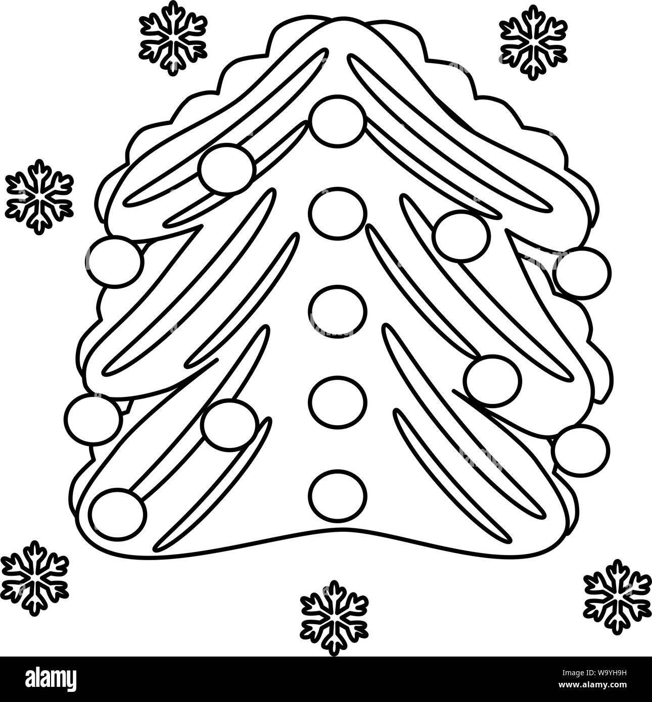 Coloring book for kids. Winter fir-tree, Christmas balls for child. White illustration. Stock Vector