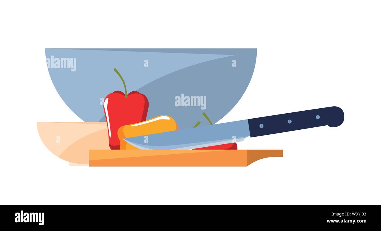 bowl knife peppers preparation cooking vector illustration Stock Vector ...