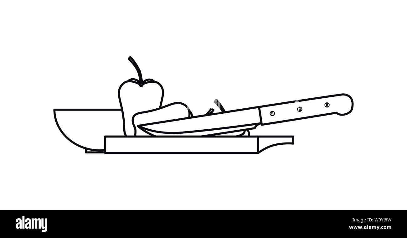 knife cutting pepper food preparation cooking vector illustration Stock ...