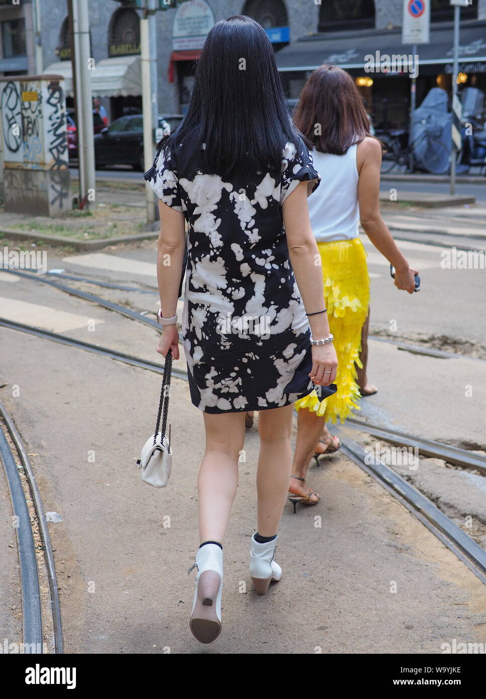 MILANO, Italy: 15 June 2019: Fashion blogger street style outfit
