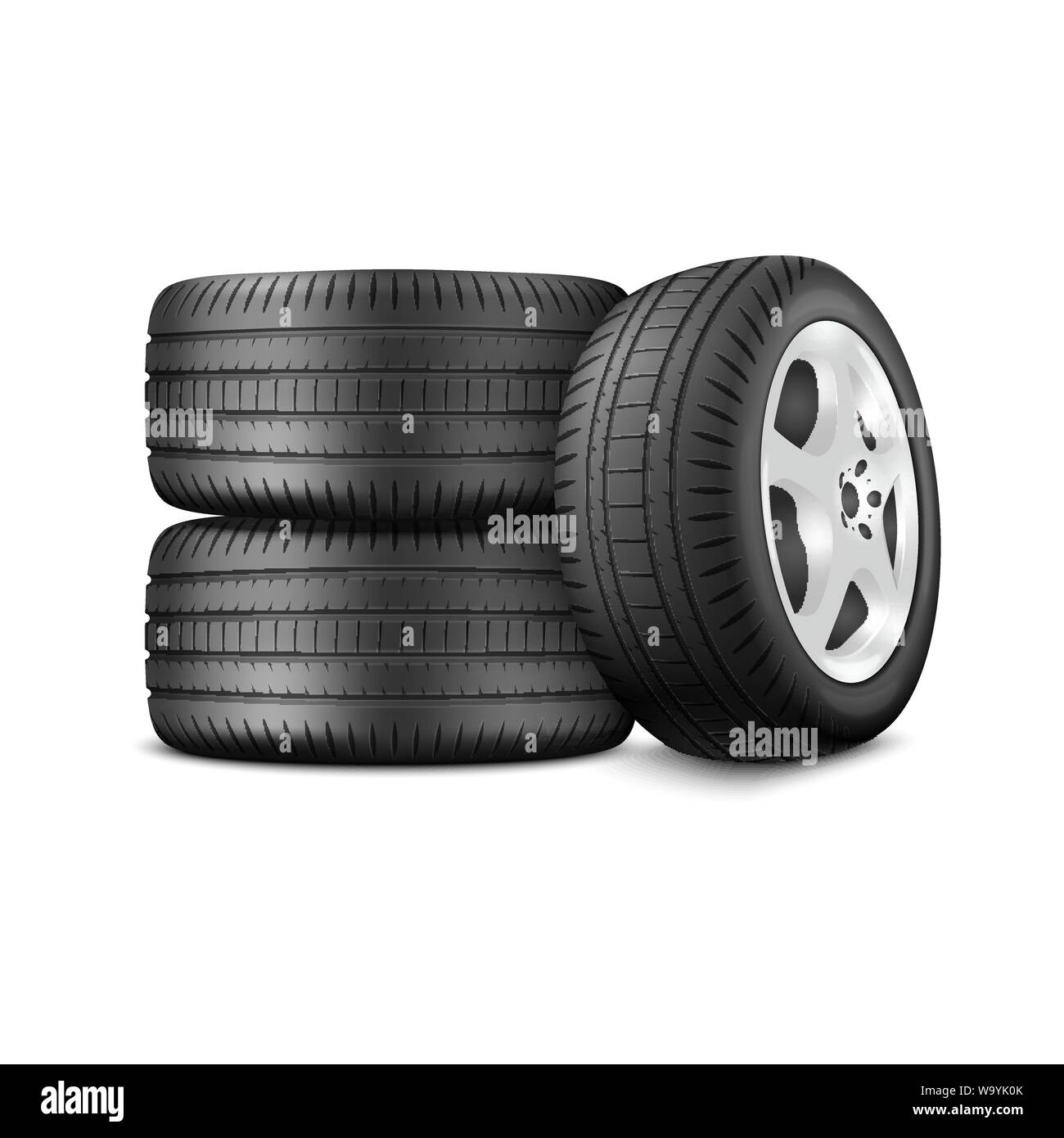 Vector 3d Realistic Render Car Wheel Icon Closeup Isolated On White